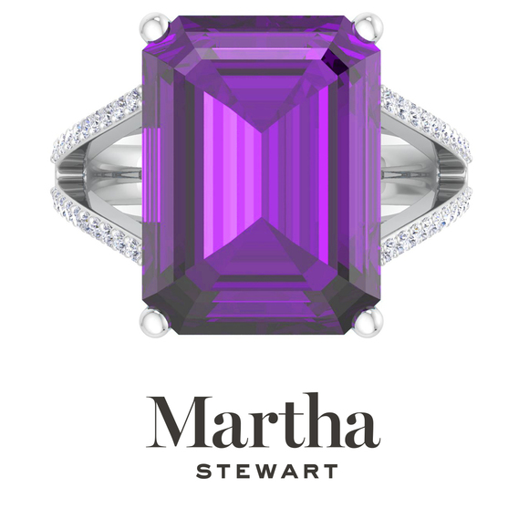 Martha Stewart 10 1/4 Carat Emerald Cut Amethyst and Diamond Ring